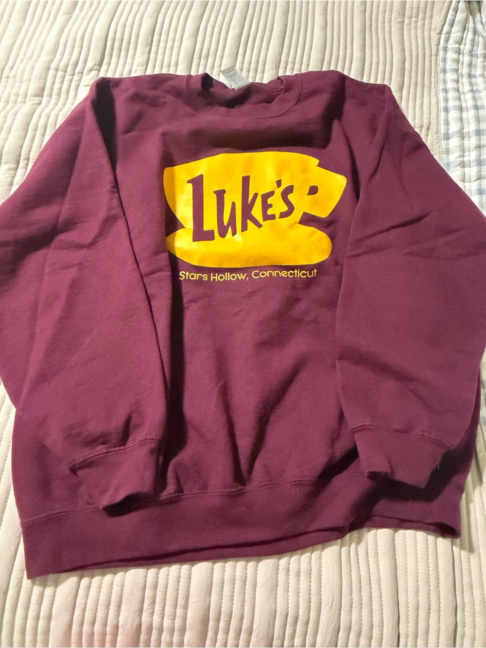 Gildan Maroon Crewneck Sweatshirt with Yellow Luke's Logo